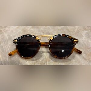 Krewe St. Louis Round Tortoiseshell Sunglasses with Gold Accents